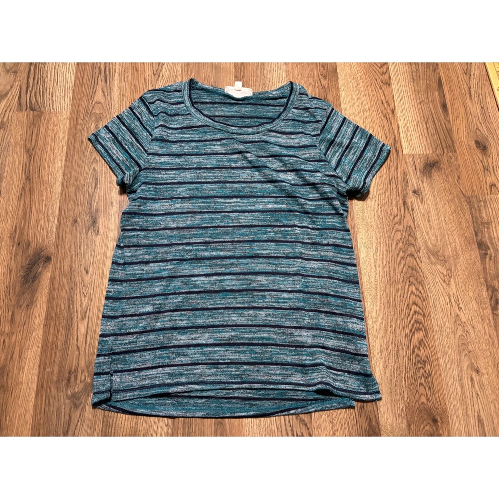 Cloudchaser T-Shirt Womens Small Teal Striped Casual Short Sleeve Excellent